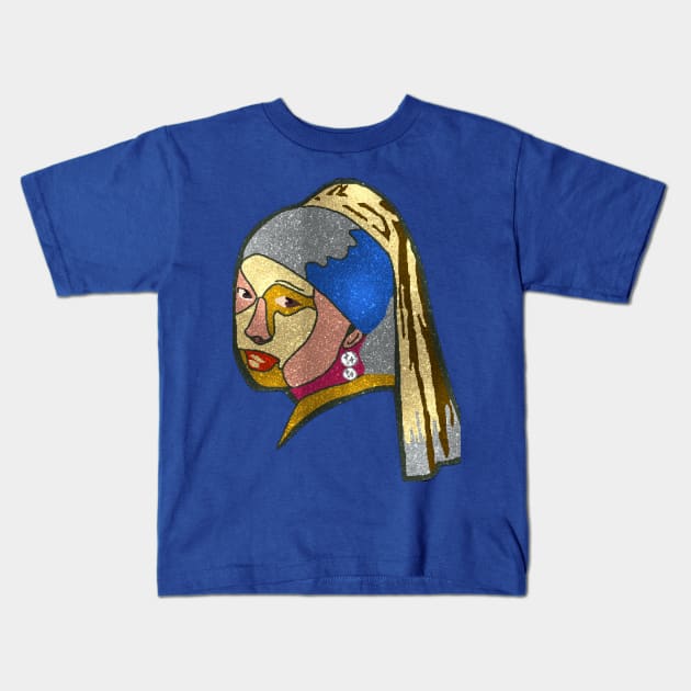 Girl with A Pearl Earring Sparkly Kids T-Shirt by Girlparody